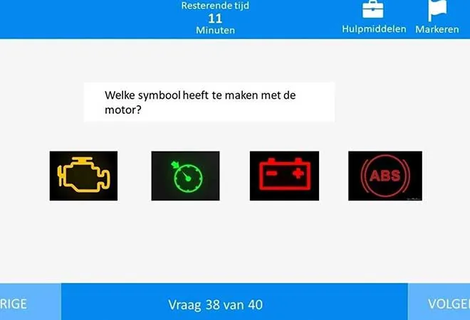 Voorbeeldvraag van het auto theorie examen met multiple choice antwoordopties