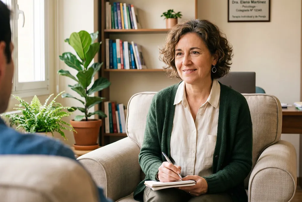 Twee mensen aan een tafel in een rustige, aparte ruimte